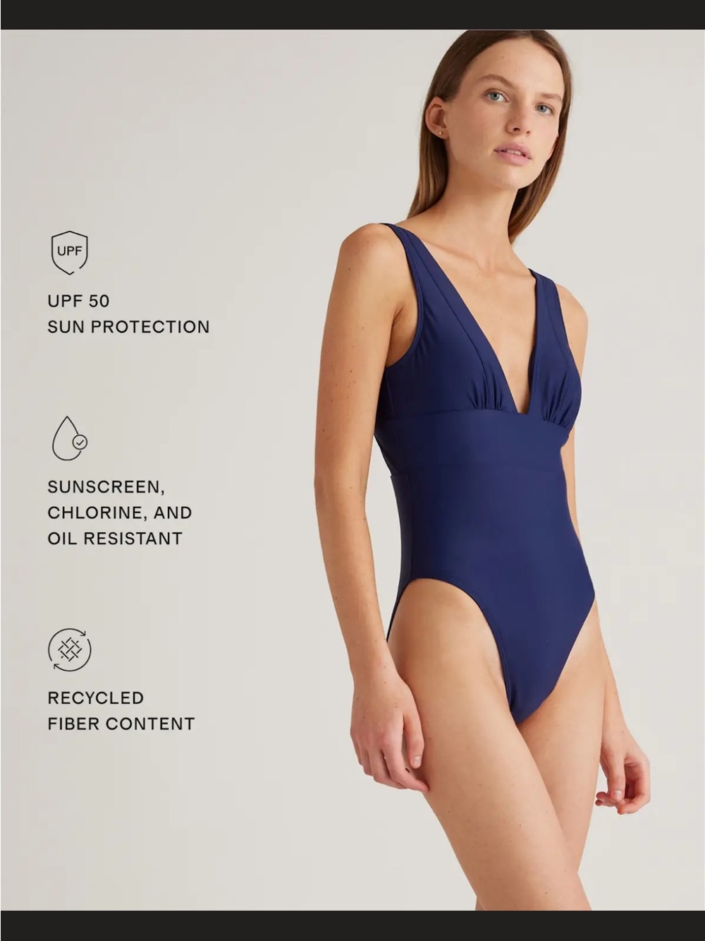 Italian Women's plunge one-Piece Swimsuit - Navy